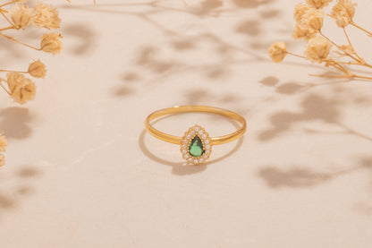 Zirkon Taşlı Damla Yüzük | 14 Ayar Altın