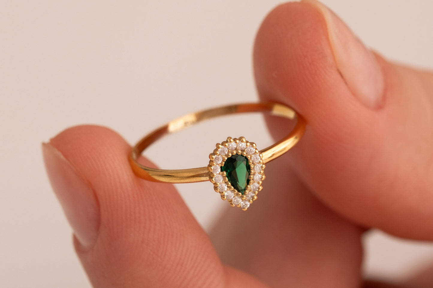 Zirkon Taşlı Damla Yüzük | 14 Ayar Altın