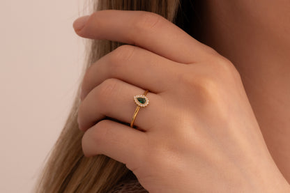 Zirkon Taşlı Damla Yüzük | 14 Ayar Altın