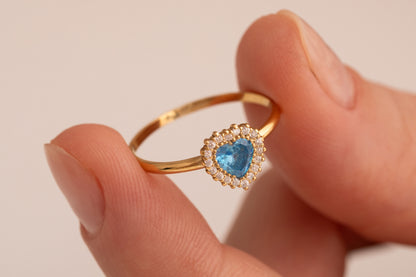 Zirkon Taşlı Kalpli Yüzük | 14 Ayar Altın