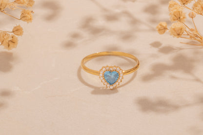 Zirkon Taşlı Kalpli Yüzük | 14 Ayar Altın