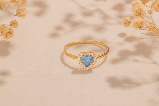 Zirkon Taşlı Kalpli Yüzük | 14 Ayar Altın