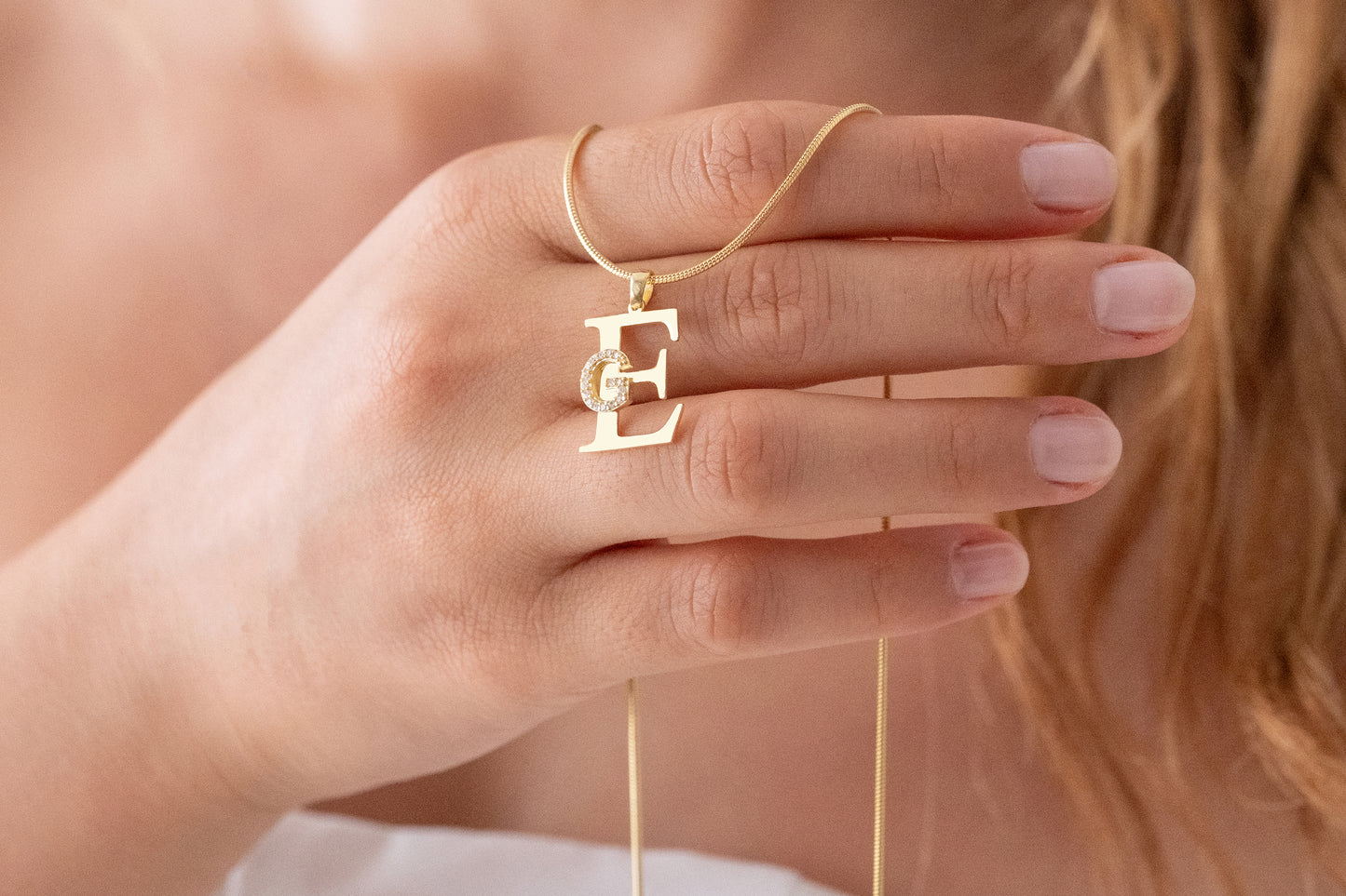 Yılan Zincirli İki Harfli Tasarım Kolye | 925 Gümüş