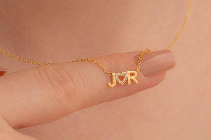 İki Harfli Kalpli Kolye | 925 Gümüş