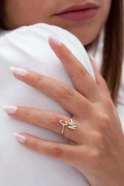 İki Harfli Ayarlanabilir Yüzük | 925 Gümüş