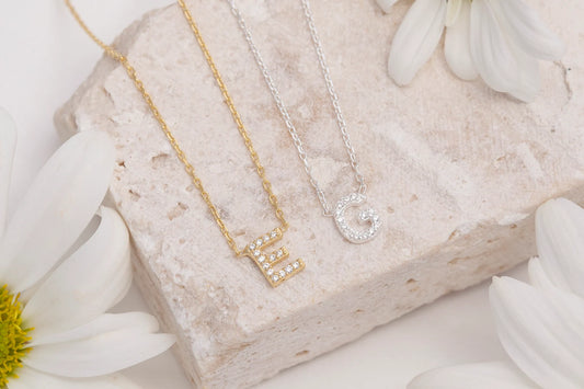 Taşlı Harf Kolye | 14 Ayar Altın