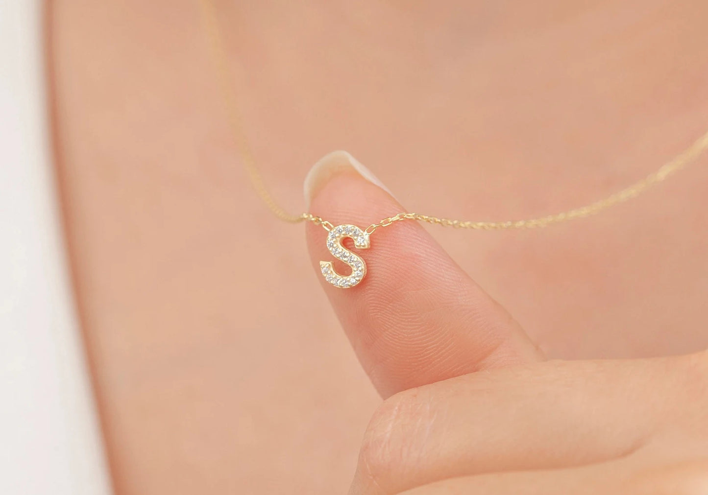 Taşlı Harf Kolye | 14 Ayar Altın