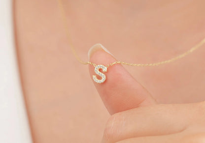 Taşlı Harf Kolye | 14 Ayar Altın