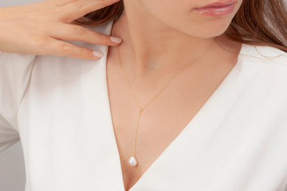 Doğal İnci Taşlı Y Kolye | 925 Gümüş