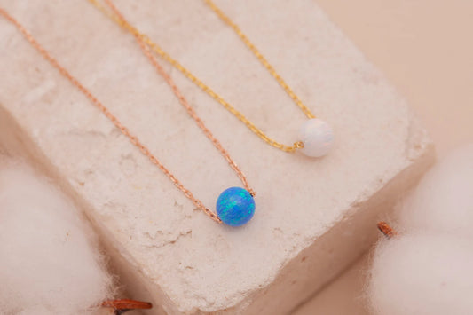 Boncuk Opal Kolye | 14 Ayar Altın