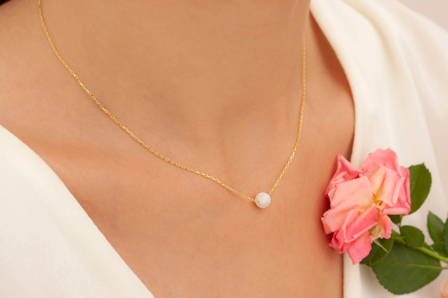 Boncuk Opal Kolye | 925 Gümüş