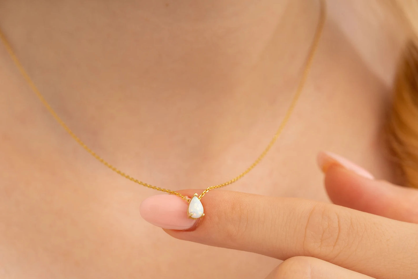 Damla Taşlı Beyaz Opal Kolye | 925 Gümüş