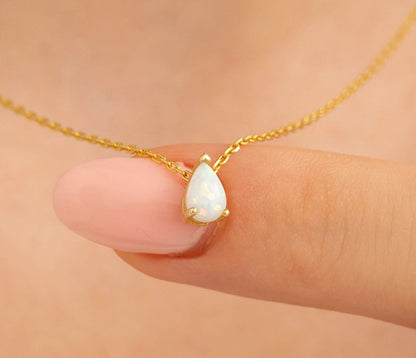 Damla Taşlı Beyaz Opal Kolye | 14 Ayar Altın
