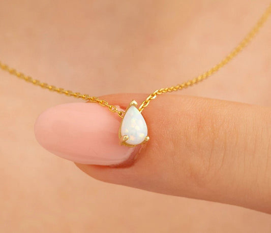 Damla Taşlı Beyaz Opal Kolye | 14 Ayar Altın