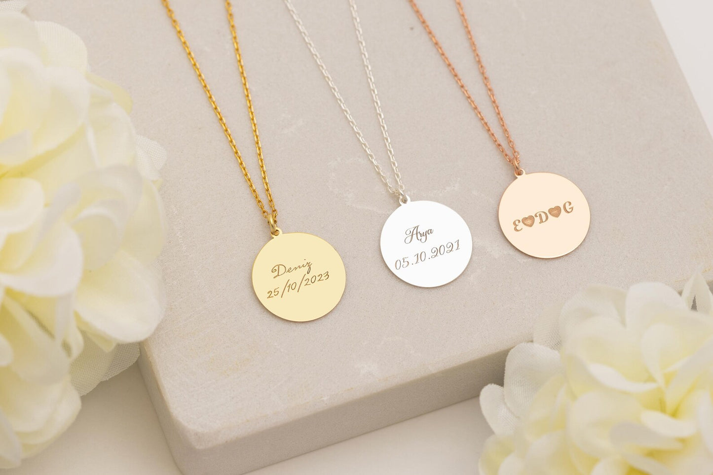 Yuvarlak Plaka Bebek Ayak İzi kolye Kolye | 925 Gümüş