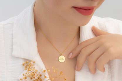 Yuvarlak Plaka Bebek Ayak İzi kolye Kolye | 925 Gümüş