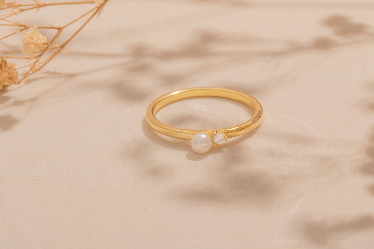 Zirkon Taşlı İnci Yüzük | 925 Gümüş