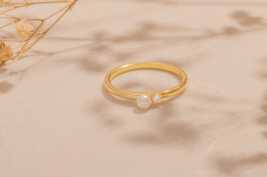 Zirkon Taşlı İnci Yüzük | 925 Gümüş