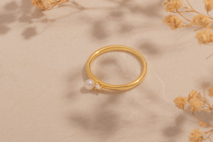 Zirkon Taşlı İnci Yüzük | 925 Gümüş