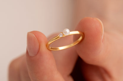 Zirkon Taşlı İnci Yüzük | 925 Gümüş